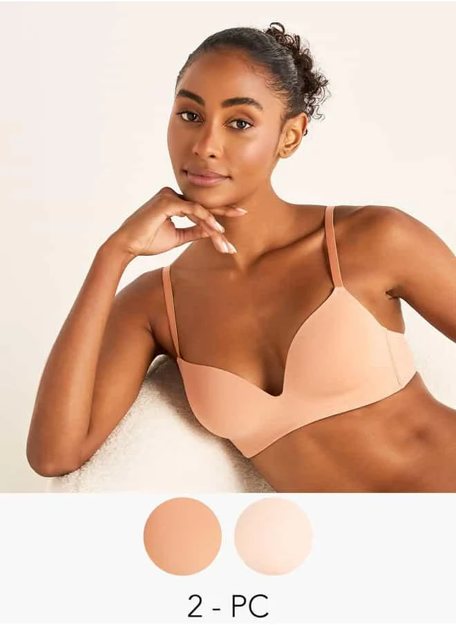 فاف Set of 2 - Solid Non Wired Classic Bra with Hook and Eye Closure