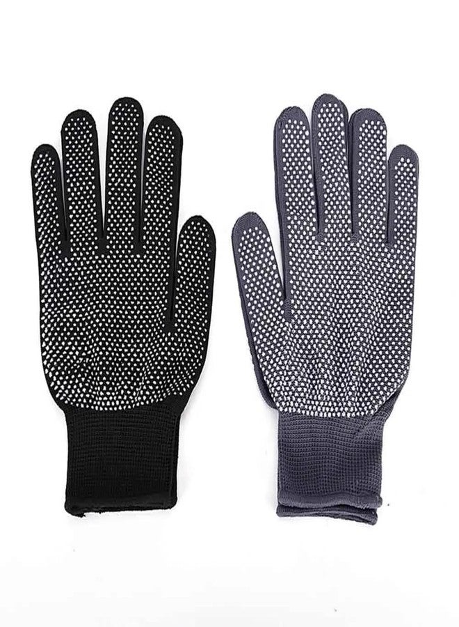 HIGHOPS Sports PVC DOTED Cotton Gloves halp for Cricket Bating and Full grriping in bat Hand he is incris for Bating (Pair Black) - Image 1