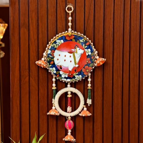 CraftVatika Diwali Decor Items, Pichwai Cow Hanging Latkan for Wall Home Door Decor, Diwali Decoration Items, Jhumki Hanging Decor for Home Festive Decor (41 CM Height) - Image 1