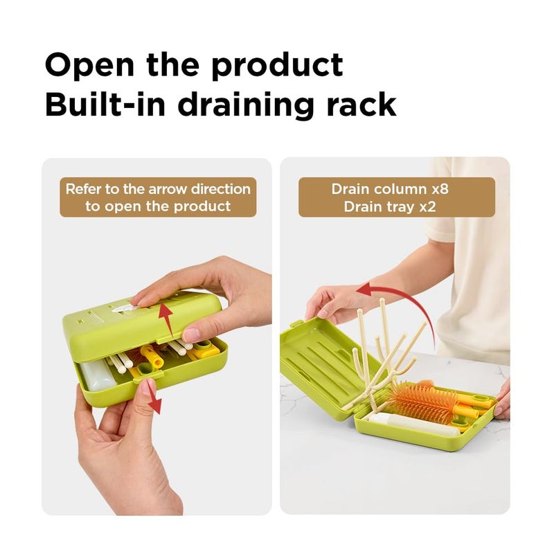 YOTIME Travel Bottle Brush, Travel Bottle Cleaner Kit with Foldable Bottle Drying Rack, for Visit Friends and Relations, Baby Travel Essentials, BPA Free, Green - Image 4