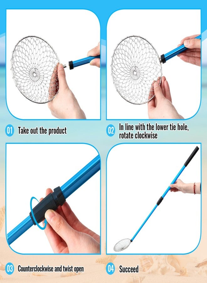 Liliful 3 Pcs Shelling Tools for Beach 28" Shark Tooth Sifter Long Handle Beach Sand Sifter Mesh Shovel with Seashell Bags Detachable Shell Scooper for Familys(Blue) - Image 5