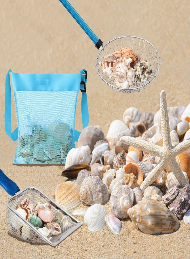 Liliful 3 Pcs Shelling Tools for Beach 28" Shark Tooth Sifter Long Handle Beach Sand Sifter Mesh Shovel with Seashell Bags Detachable Shell Scooper for Familys(Blue) - Image 4
