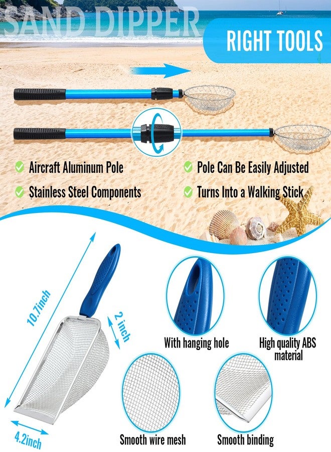 Liliful 3 Pcs Shelling Tools for Beach 28" Shark Tooth Sifter Long Handle Beach Sand Sifter Mesh Shovel with Seashell Bags Detachable Shell Scooper for Familys(Blue) - Image 3
