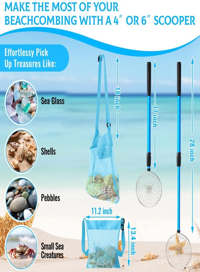 Liliful 3 Pcs Shelling Tools for Beach 28" Shark Tooth Sifter Long Handle Beach Sand Sifter Mesh Shovel with Seashell Bags Detachable Shell Scooper for Familys(Blue) - Image 2