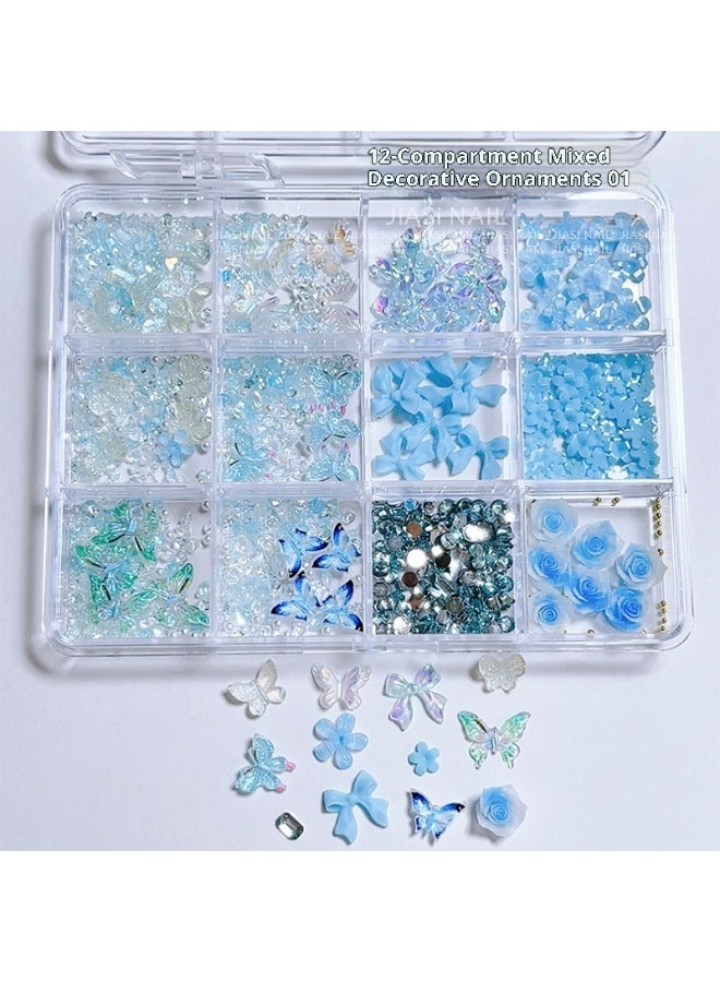 زهور ثلجية شفافة ثلاثية الأبعاد خماسية البتلات ، فراشات ، زهور ملونة ، حجر مكسر ، فن الأظافر ، الماس على شكل خاص ، ملابس مختلطة - Image 1