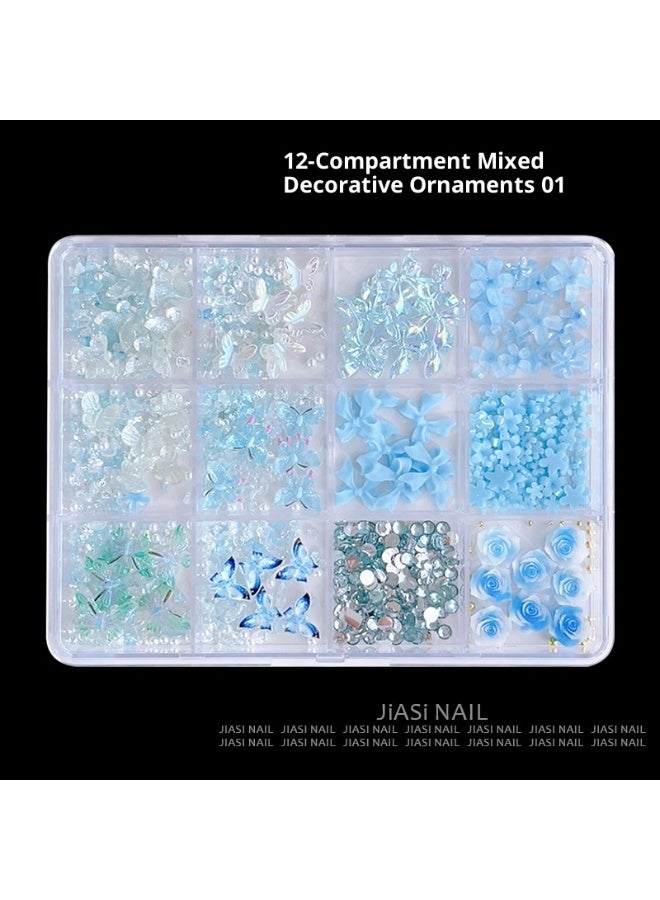 زهور ثلجية شفافة ثلاثية الأبعاد خماسية البتلات ، فراشات ، زهور ملونة ، حجر مكسر ، فن الأظافر ، الماس على شكل خاص ، ملابس مختلطة - Image 2