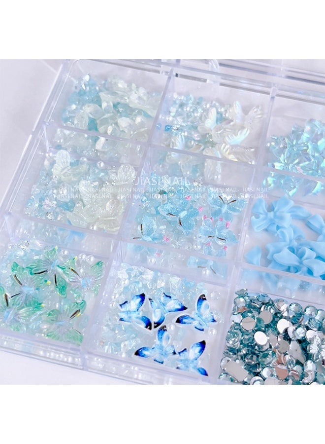 زهور ثلجية شفافة ثلاثية الأبعاد خماسية البتلات ، فراشات ، زهور ملونة ، حجر مكسر ، فن الأظافر ، الماس على شكل خاص ، ملابس مختلطة - Image 4