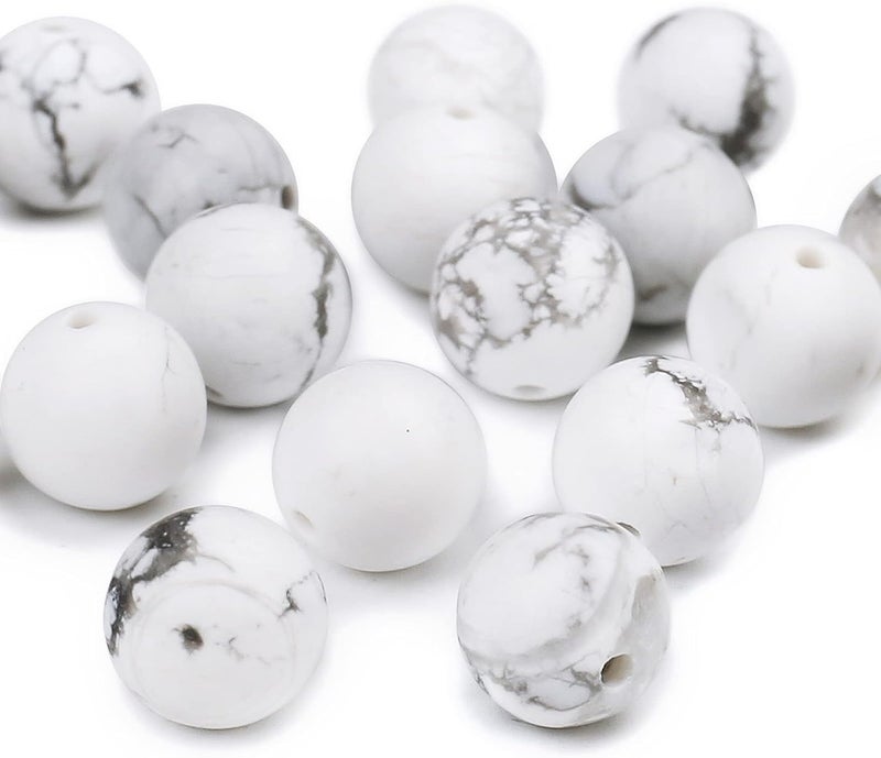 AUREHEN Natural Matte White Turquoise Beads, 8MM Round Frosted Unpolished Loose Gemstone Beads for Bracelet Necklace Jewelry Making, Energy Stone Healing Power with Stretch Beading Cord - Image 5