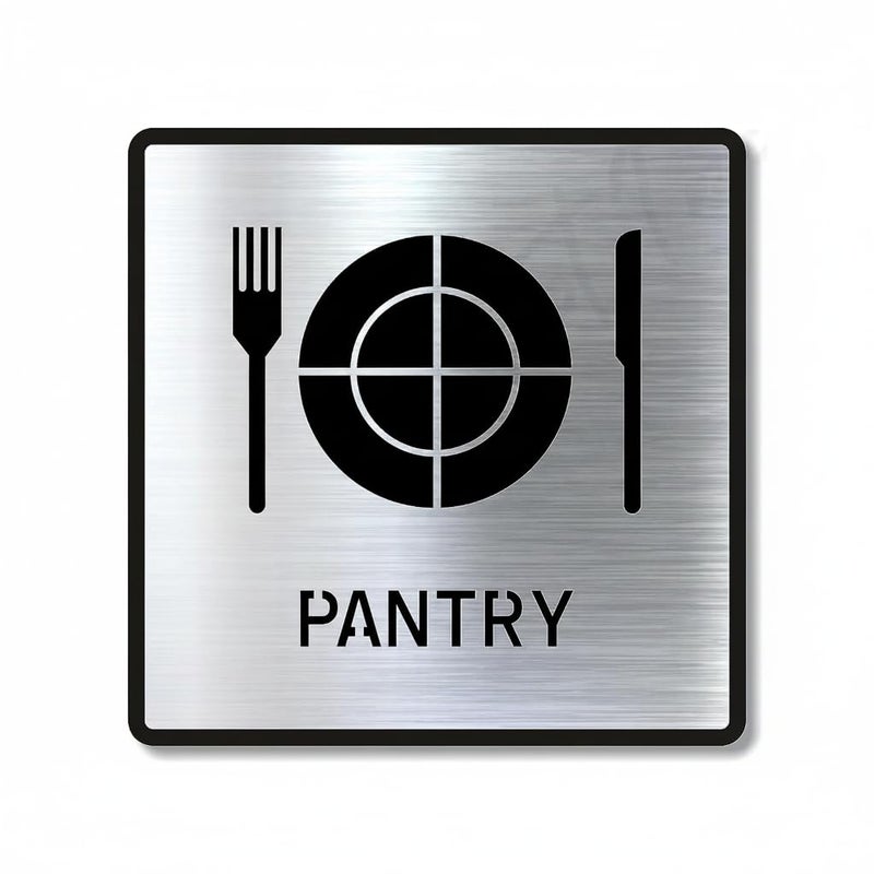 BerryBox Premium Brush Finish Square Silver Acrylic Pantry Sign Easy Mount 3M Self-Adhesive Tape 5.8 Inch Signage Office Corporate Hospital Business Society Resort Hotels Clubhouse Clinic - Image 1