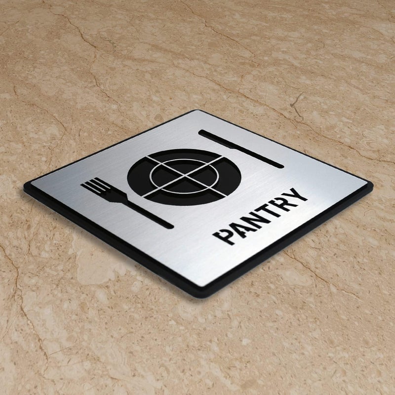 BerryBox Premium Brush Finish Square Silver Acrylic Pantry Sign Easy Mount 3M Self-Adhesive Tape 5.8 Inch Signage Office Corporate Hospital Business Society Resort Hotels Clubhouse Clinic - Image 4