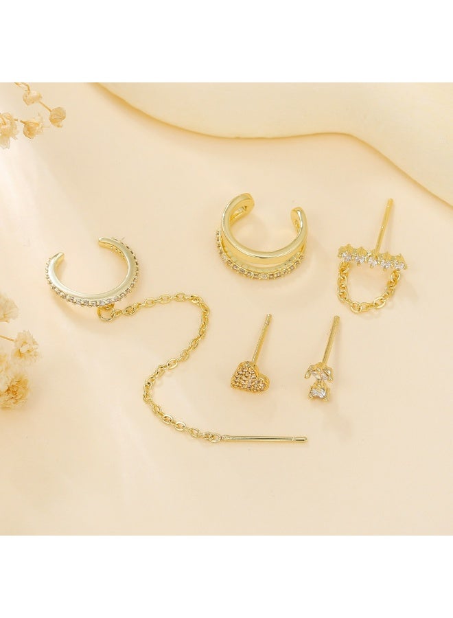 أقراط الذهب على شكل قلب شرابة أقراط قلادة مزدوجة ، ومقاطع الأذن والأقراط ، اكسسوارات الطرف فساتين ، هدايا للسيدات الذهب ، ومكافحة الحساسية - Image 2