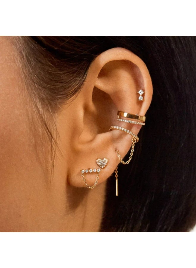 أقراط الذهب على شكل قلب شرابة أقراط قلادة مزدوجة ، ومقاطع الأذن والأقراط ، اكسسوارات الطرف فساتين ، هدايا للسيدات الذهب ، ومكافحة الحساسية - Image 1