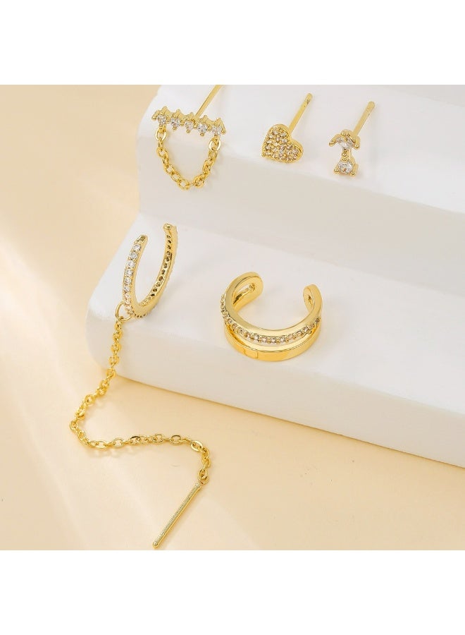 أقراط الذهب على شكل قلب شرابة أقراط قلادة مزدوجة ، ومقاطع الأذن والأقراط ، اكسسوارات الطرف فساتين ، هدايا للسيدات الذهب ، ومكافحة الحساسية - Image 3