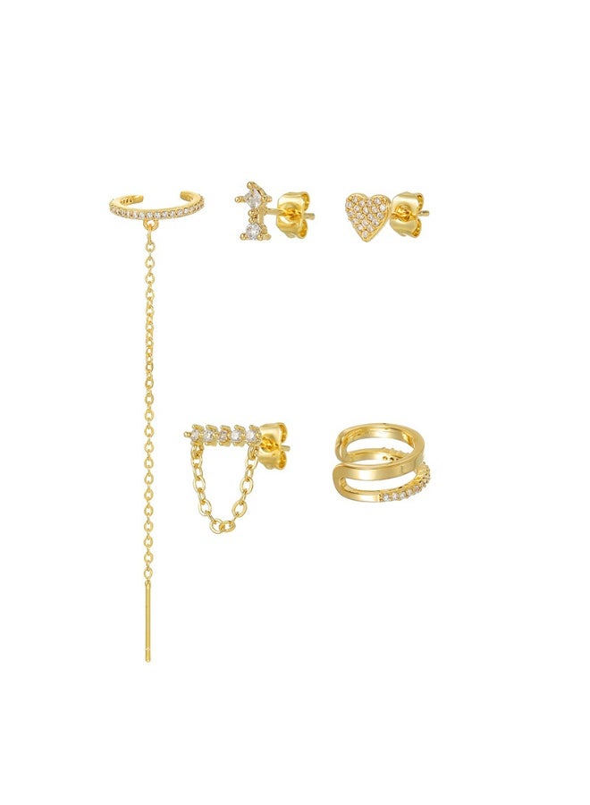 أقراط الذهب على شكل قلب شرابة أقراط قلادة مزدوجة ، ومقاطع الأذن والأقراط ، اكسسوارات الطرف فساتين ، هدايا للسيدات الذهب ، ومكافحة الحساسية - Image 4