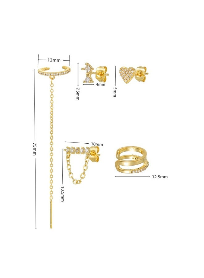 أقراط الذهب على شكل قلب شرابة أقراط قلادة مزدوجة ، ومقاطع الأذن والأقراط ، اكسسوارات الطرف فساتين ، هدايا للسيدات الذهب ، ومكافحة الحساسية - Image 5