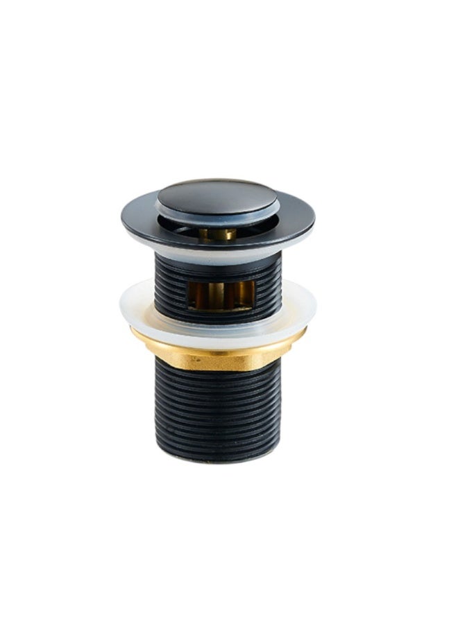 European-Style All-Copper Pop-Up Drain Head – 40mm Full Thread Brass Waste Coupling for Glass, Tabletop & Under-Counter Wash Basins, Black with Small Cover & Hole - Image 1