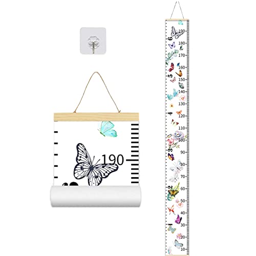 LoveNite Baby Growth Chart, Height Wall Chart for Kids, 79 x 7.9in Wooden Frame Canvas Measurement Hanging Ruler for Child’s Room Decoration (Butterfly) - Image 1