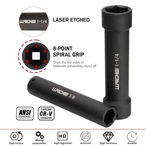 LLNDEI 1/2 Inch Drive Extended Length Impact Socket Set 6PCS Extra Deep Socket Set Include Sizes 3/4", 7/8", 15/16", 1-1/16", 1-1/8", 1-1/4" for High Torque Use - Image 3