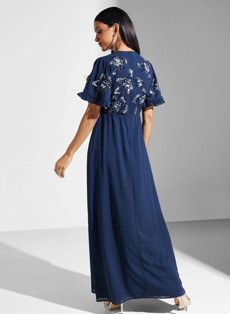 Maya Embellished Flutter Sleeve Dress