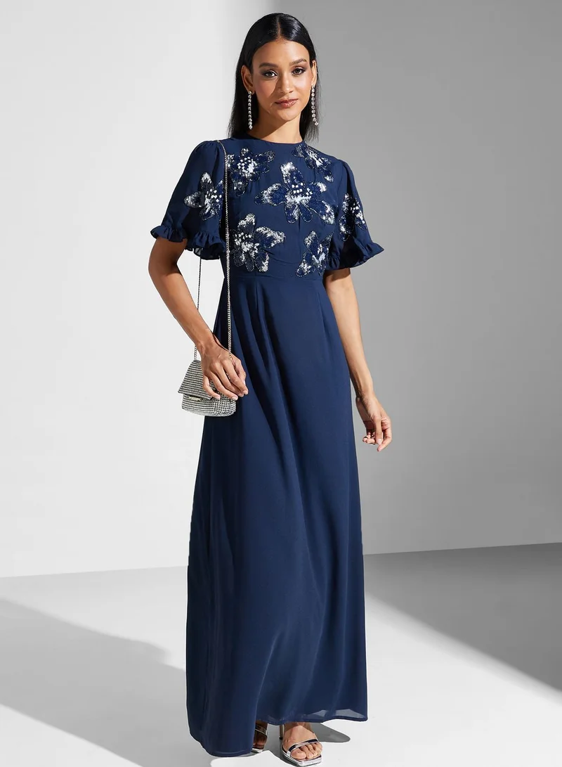 Maya Embellished Flutter Sleeve Dress