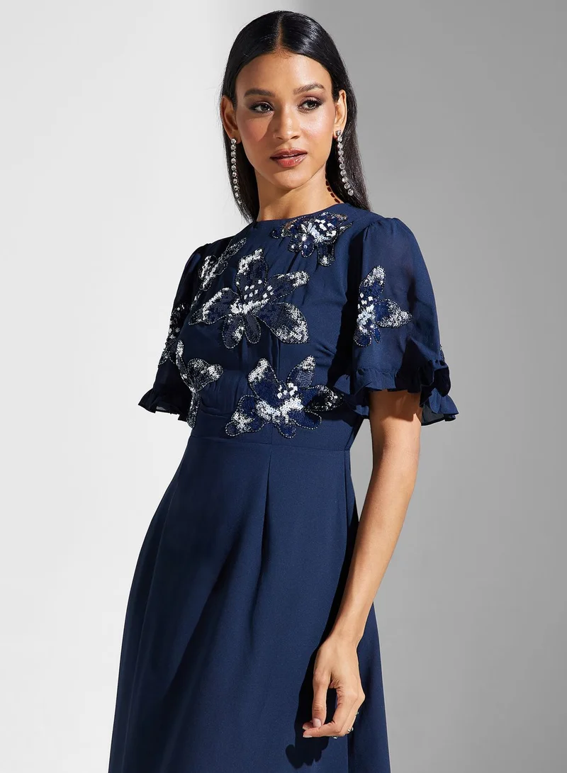 Maya Embellished Flutter Sleeve Dress