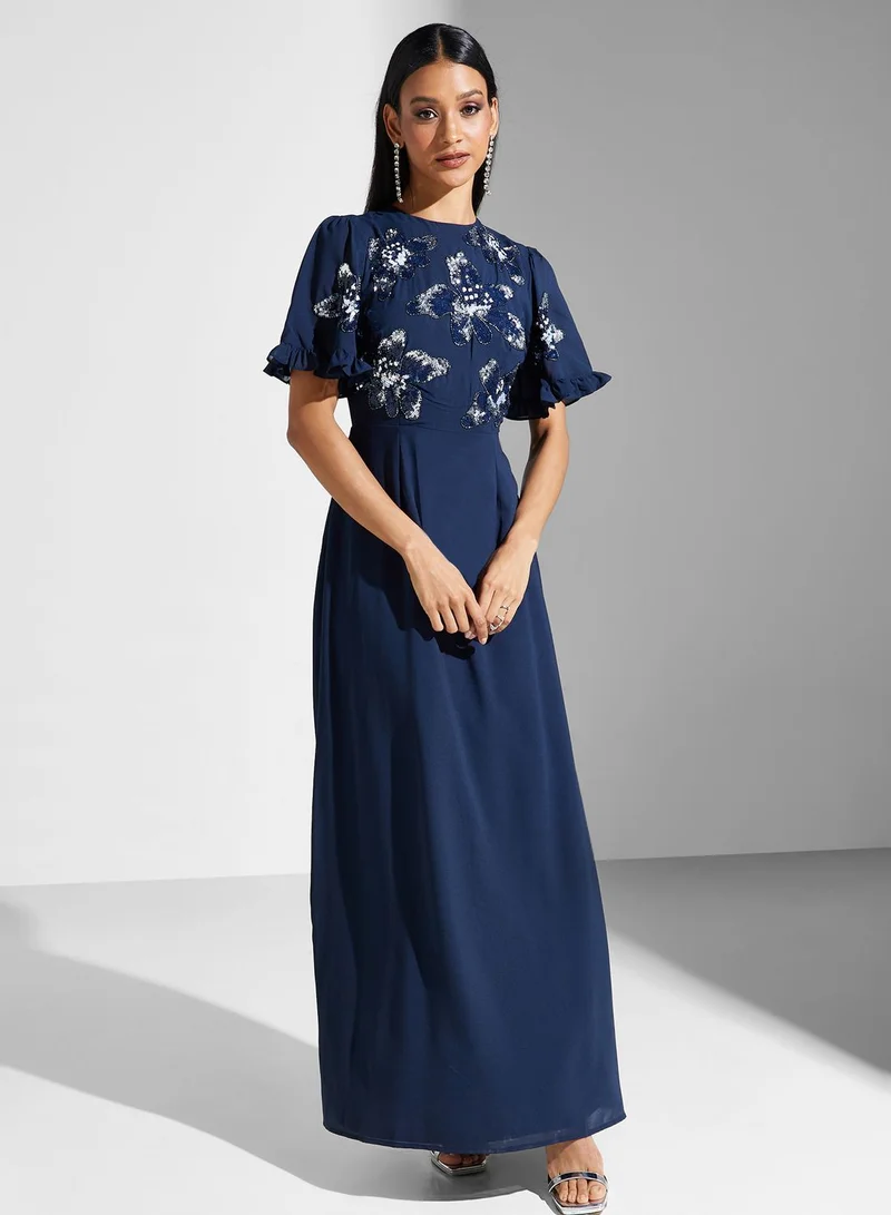 Maya Embellished Flutter Sleeve Dress