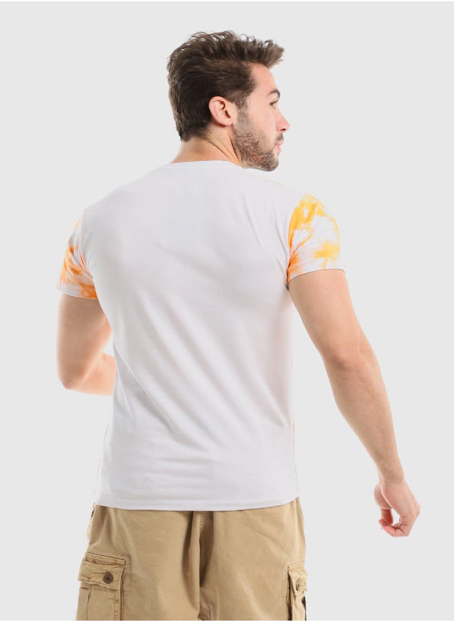 WHITE RABBIT - Neon Orange "White Rabbit" Printed On White & Orange Tie-Dye Tee - Image 1