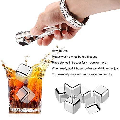 THW® Stainless Steel Pack of 8 Reusable Ice Cubes Chilling Stones with Tong & Freezer Storage Tray for Whiskey, Wine & Soft Drinks - Image 4