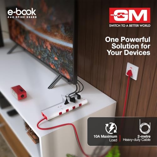 GM 3061 E-Book Power Strip | 4 Universal Sockets + Individual Switches | 2m Heavy-Duty Cord | Thermal Trip Overload Protection | LED Indicator | Child Safety Shutters - Image 3