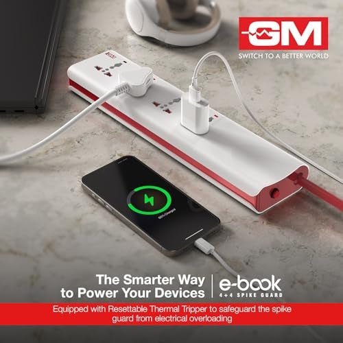 GM 3061 E-Book Power Strip | 4 Universal Sockets + Individual Switches | 2m Heavy-Duty Cord | Thermal Trip Overload Protection | LED Indicator | Child Safety Shutters - Image 2