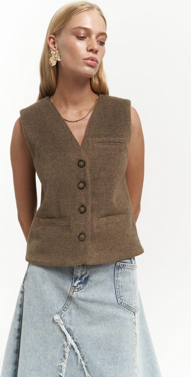 Mai Collection Pace Soft Brown Short Vest  - Image 1