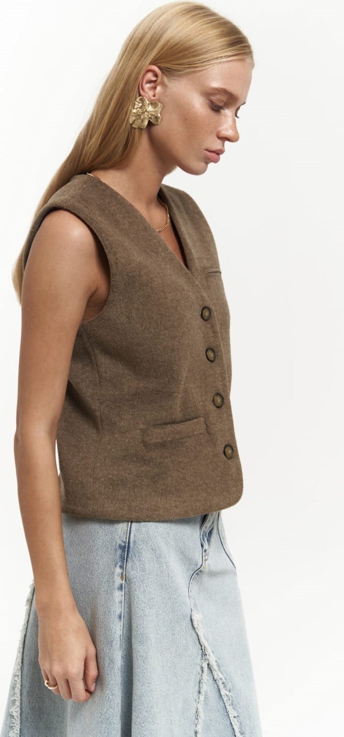 Mai Collection Pace Soft Brown Short Vest  - Image 2