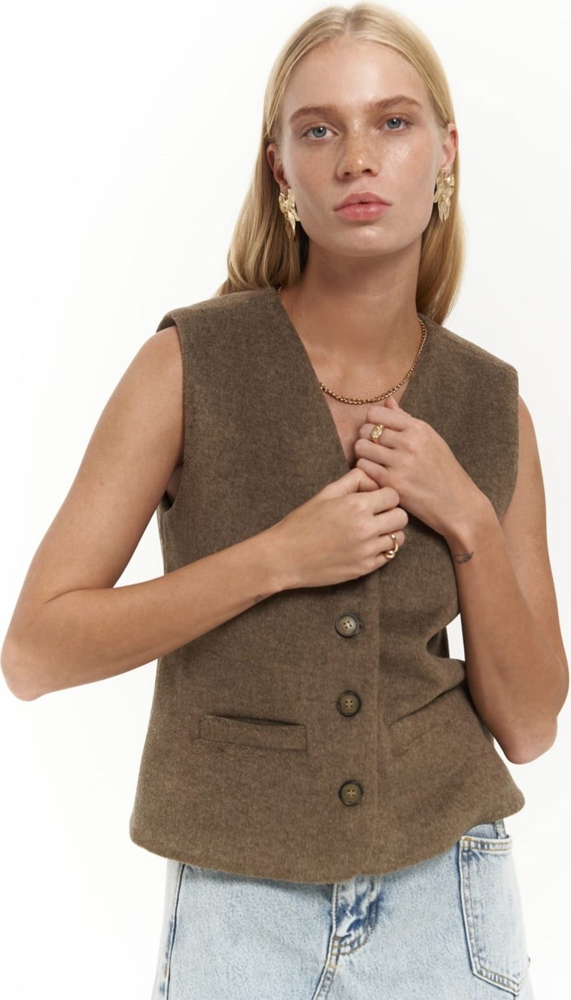 Mai Collection Pace Soft Brown Short Vest  - Image 5