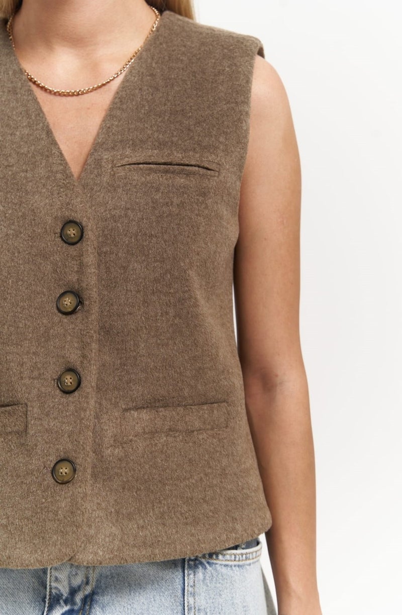 Mai Collection Pace Soft Brown Short Vest  - Image 4