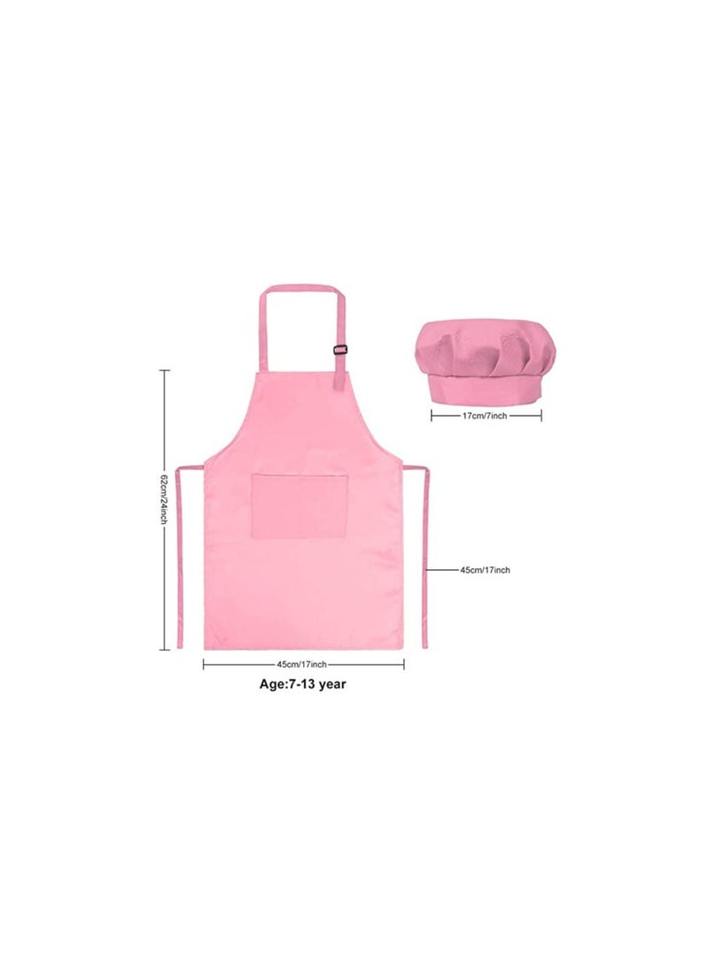 Excefore 6 Pieces Kids Apron Chef Hat Set - Boys Girls Aprons with Pockets for Kitchen Cooking Baking Painting  - Image 2