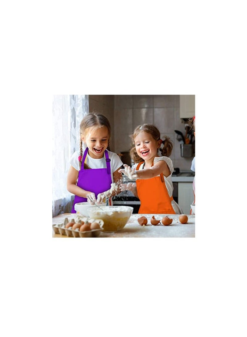 Excefore 6 Pieces Kids Apron Chef Hat Set - Boys Girls Aprons with Pockets for Kitchen Cooking Baking Painting  - Image 5