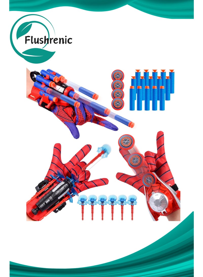 فلوشرينيك 3 مجموعات من مجموعات قاذفة العنكبوت، قاذفة العنكبوت، قفازات قاذفة العنكبوت، قاذفة شبكة العنكبوت مع قفازات، لعبة قاذفة المعصم للأبطال الخارقين، لعبة تعليمية ممتعة للأطفال، مناسبة لحفلات الأطفال، ولعب الأدوار، والهدايا. - Image 1
