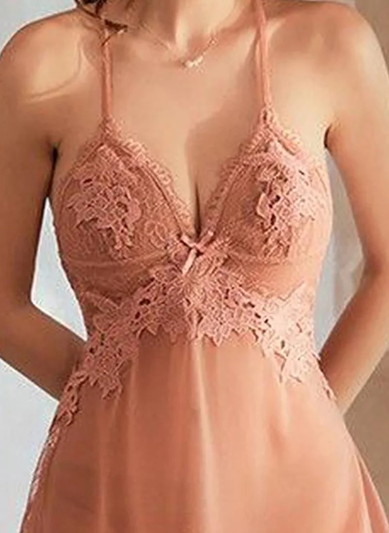 يونيكي Peach Solid Sleeveless Babydoll With Brifes