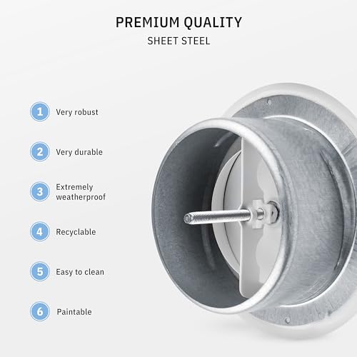 calimaero® TVSA 4 Inch AC Vent Cover Round Adjustable Steel Air Vent Deflector Inline Bathroom Air Duct Vent Cover Grille Exhaust White RAL 9016 HVAC - Image 4