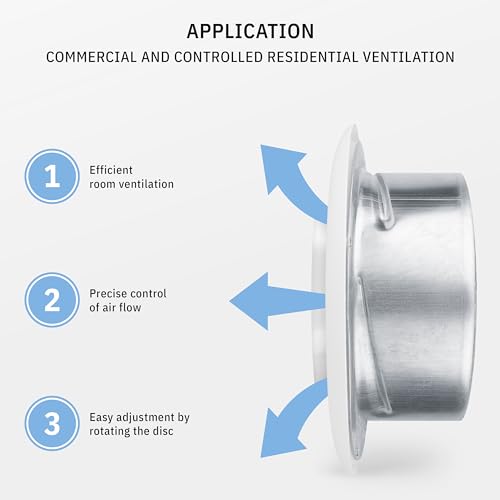 calimaero® TVSA 4 Inch AC Vent Cover Round Adjustable Steel Air Vent Deflector Inline Bathroom Air Duct Vent Cover Grille Exhaust White RAL 9016 HVAC - Image 5
