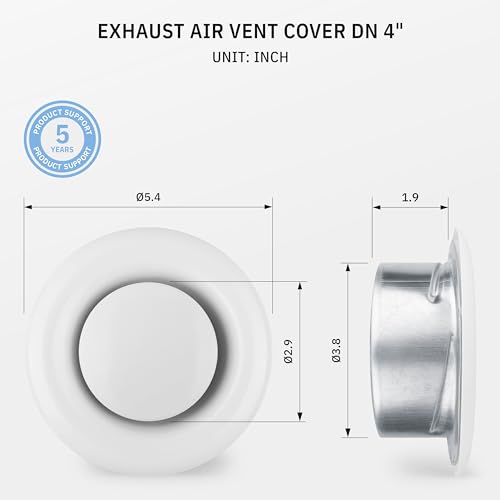 calimaero® TVSA 4 Inch AC Vent Cover Round Adjustable Steel Air Vent Deflector Inline Bathroom Air Duct Vent Cover Grille Exhaust White RAL 9016 HVAC - Image 2