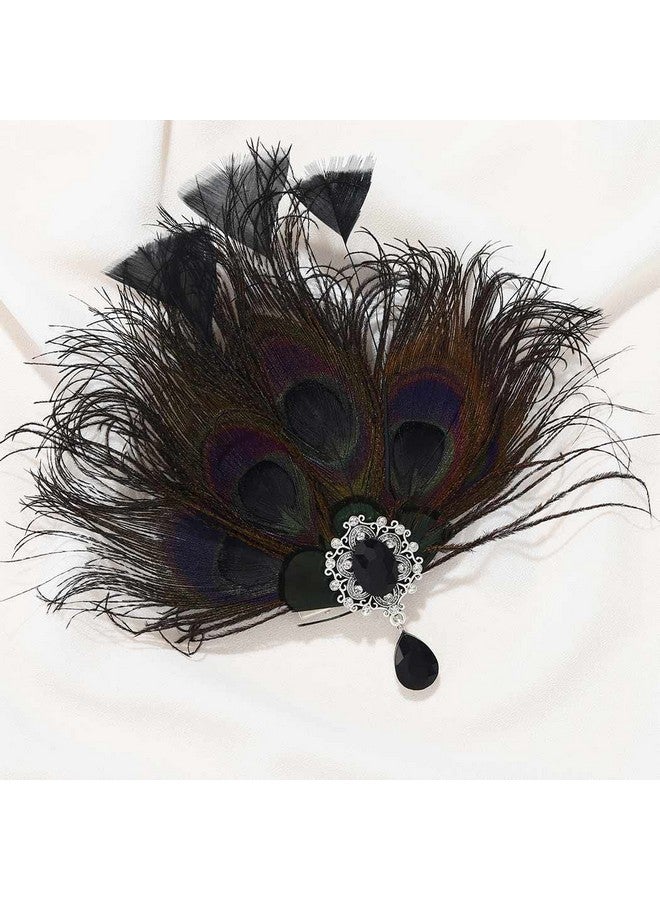 GENBREE 1920S Flapper Feather Hair Clip Black Peacock Headpiece Great Gatsby Feather Headband Rhinestone Feather Hairband Prom Party Roaring 20S Hair Accessories For Women  - Image 1