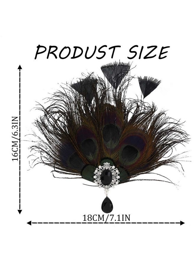GENBREE 1920S Flapper Feather Hair Clip Black Peacock Headpiece Great Gatsby Feather Headband Rhinestone Feather Hairband Prom Party Roaring 20S Hair Accessories For Women  - Image 3