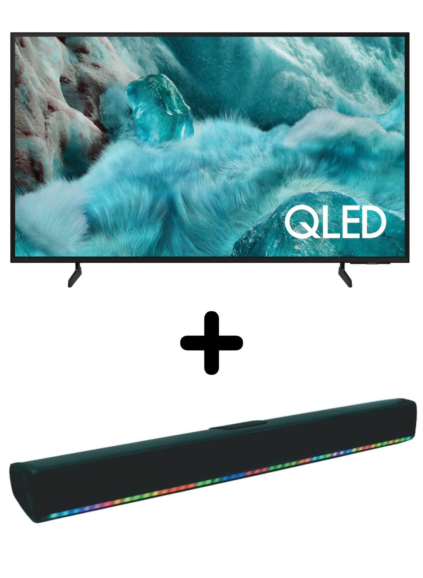 85 Inch QLED Q7F 4K Samsung Vision AI Smart TV (2025) + 2.0 Channel Portable Soundbar With Built In Battery & LED Lights | Tizen OS Smart TV (International Model) Q4 AI Processor, 50Hz, HDR10+, OTS Lite, Game Motion Plus, ALLM, HDMI x3, USB x1