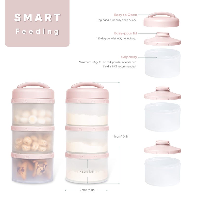 Termichy Stackable Formula Dispenser Portable Milk Powder Container, 2 Pack, Light Pink - Image 2