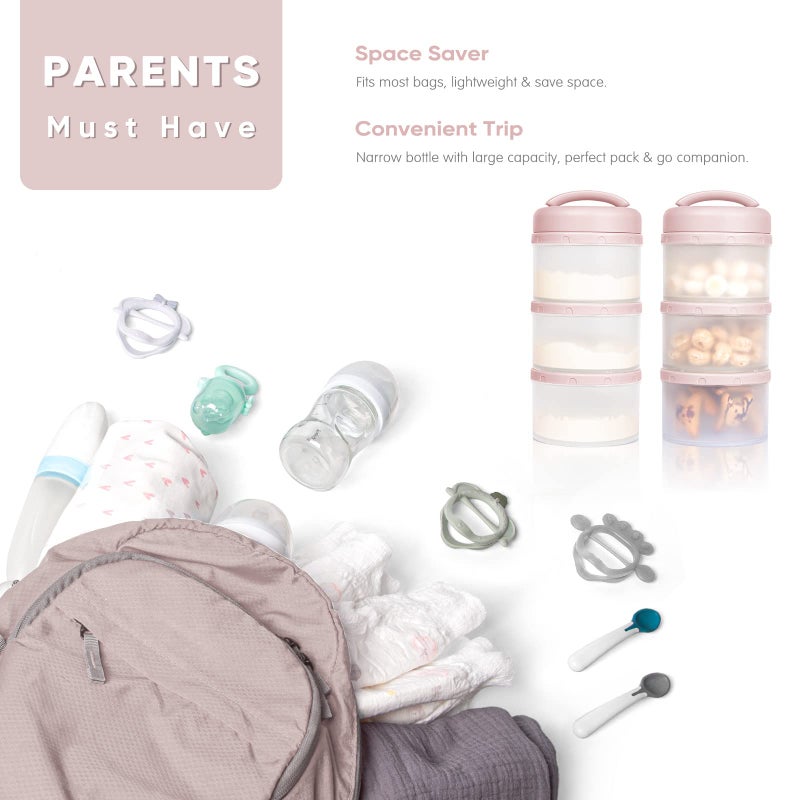 Termichy Stackable Formula Dispenser Portable Milk Powder Container, 2 Pack, Light Pink - Image 4