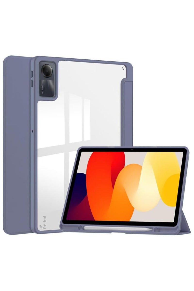 Redmi Pad SE 11 Inch Case, Transparent Back, Pen Holder, Redmi Pad SE Cover, Tablet Case with Auto Sleep/Wake Function, Trifold Stand, Shockproof, Lightweight (Redmi Pad SE, Purple Grey) - Image 1