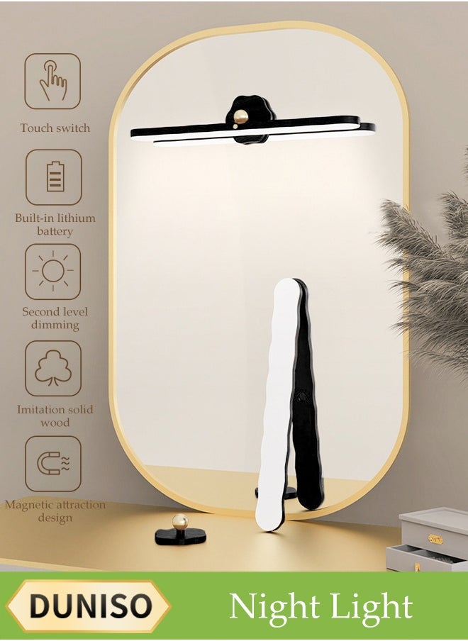 DUNISO Led Mirror Light, Adjustable 360° Rotating Night Light, Corridor Mural Light, Fill Light, Magnetic Makeup Mirror, Touch Light, Removable Cabinet Light, Built-In Rechargeable Battery, Suitable For Wardrobe, Bedside Mirror, Bathroom, Black Warm Light  - Image 1