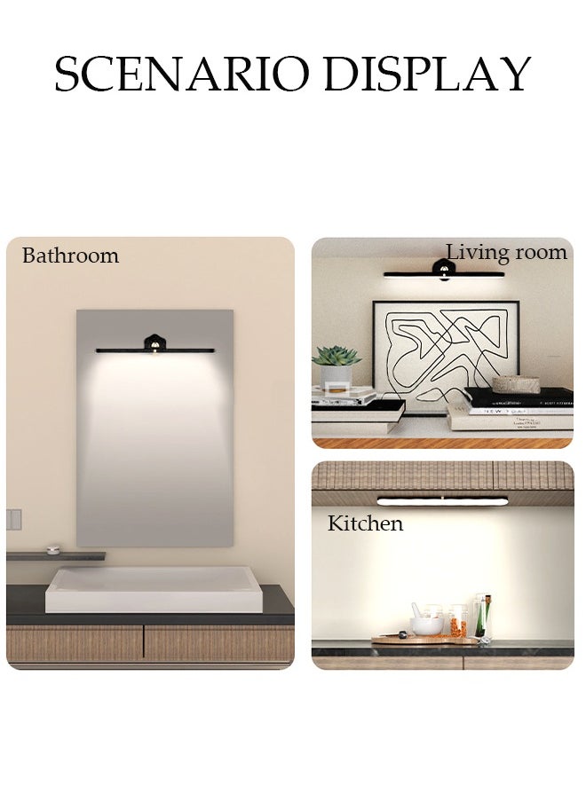 DUNISO Led Mirror Light, Adjustable 360° Rotating Night Light, Corridor Mural Light, Fill Light, Magnetic Makeup Mirror, Touch Light, Removable Cabinet Light, Built-In Rechargeable Battery, Suitable For Wardrobe, Bedside Mirror, Bathroom, Black Warm Light  - Image 3