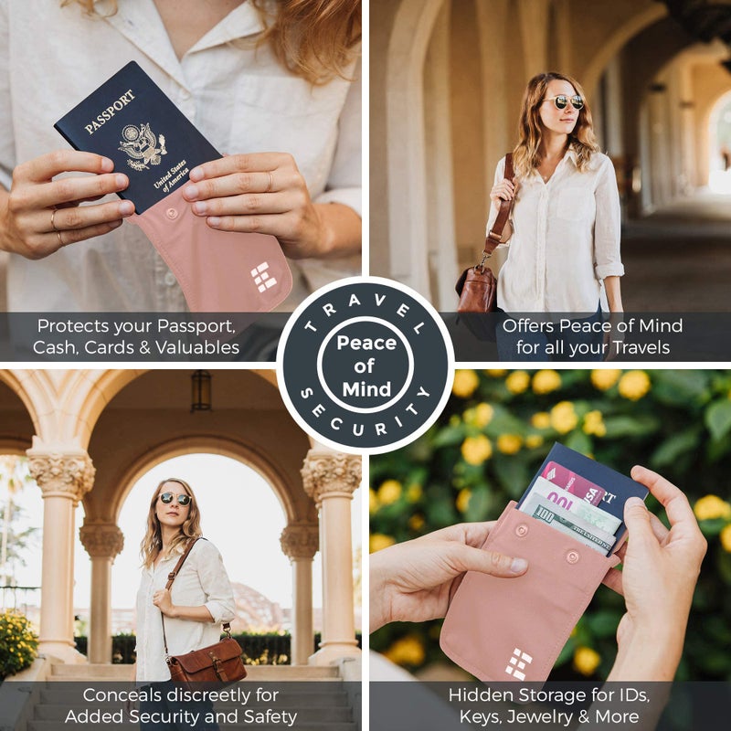Zero Grid محفظة حمالة الصدر المخفية - حقيبة سفر وجيب سري لجواز السفر، النقود، بطاقات الائتمان - مخبأ سري لجميع أحجام حمالات الصدر - آمنة، مريحة، قابلة للغسل في الغسالة - وردي - Image 4